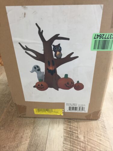 UNTESTED AS-IS 8 Foot Dead Tree with Owl Ghost and Pumpkins (6922736959671)